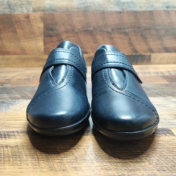 Clarks Women's Everlay  Monk Strap Comfort Black Leather Loafers Shoes Size 8 - Picture 2 of 8